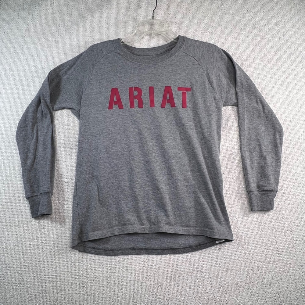 Ariat Rebar Mens Gray Long Sleeve Logo Work Shirt Raglan Crew Neck‎ Medium